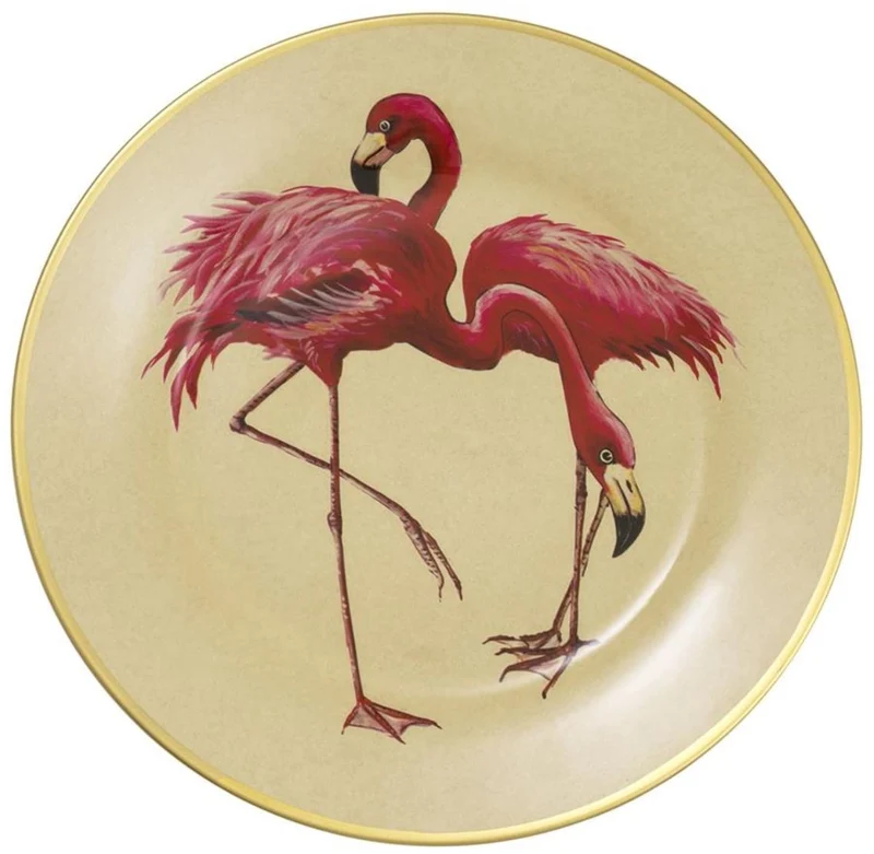 Casa Padrino Deko Porzellan Wandteller 8er Set Flamingos & Federn Mehrfarbig / Gold Ø 27 cm - Luxus Wanddeko