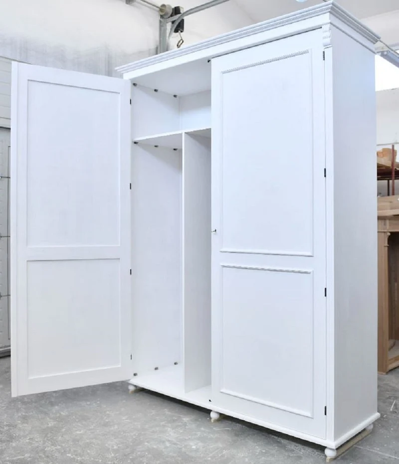 Casa Padrino Landhausstil Schlafzimmerschrank Weiß 200 x 70 x H. 270 cm - Massivholz Kleiderschrank mit 2 Türen - Massivholz Schlafzimmer Möbel - Landhausstil Möbel