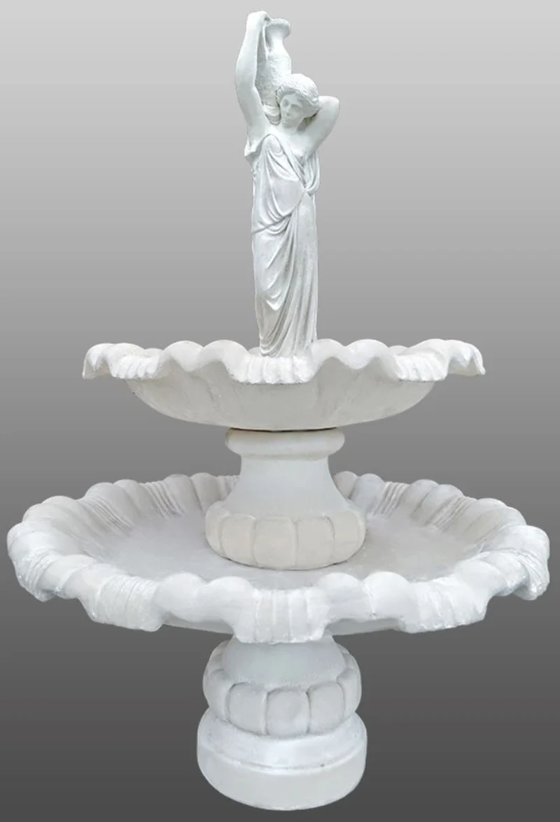 Casa Padrino Barock Springbrunnen Mädchen mit Krug Ø 130 x H. 185 cm - 2-Stufiger Gartenbrunnen