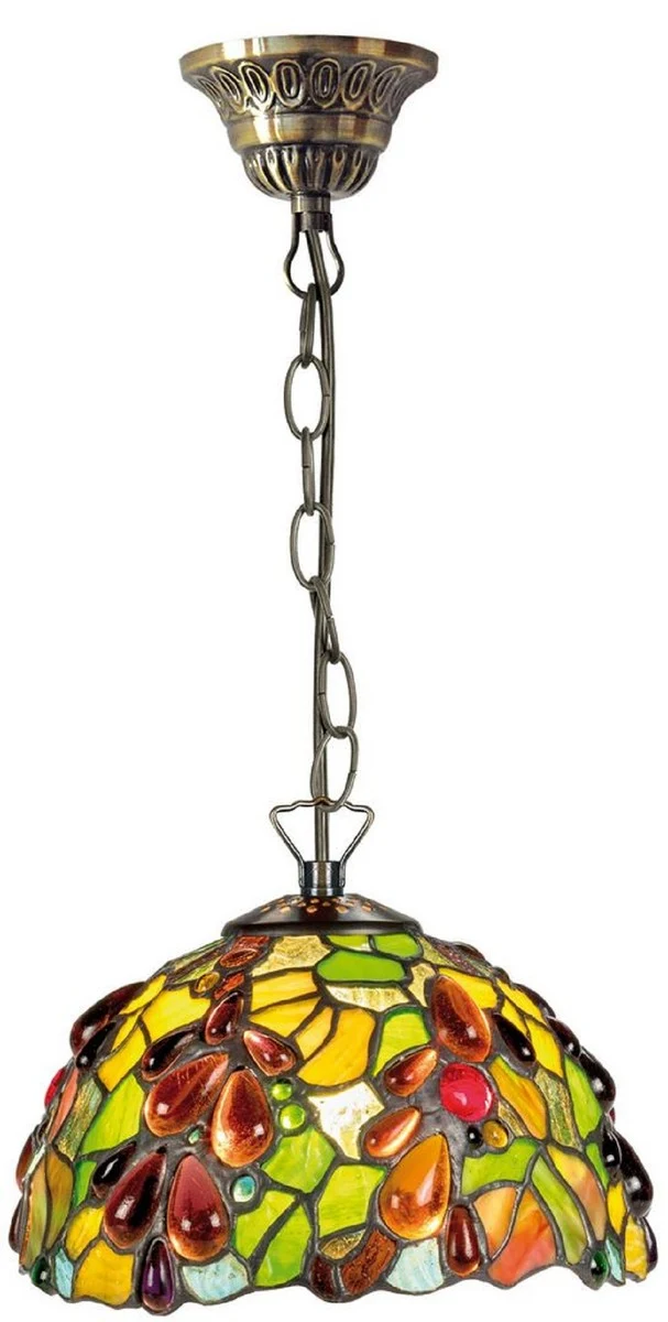 Casa Padrino Luxus Tiffany Hängeleuchte Mehrfarbig Ø 20 x H. 78 cm - Handgefertigte Pendelleuchte aus 204 Teilen
