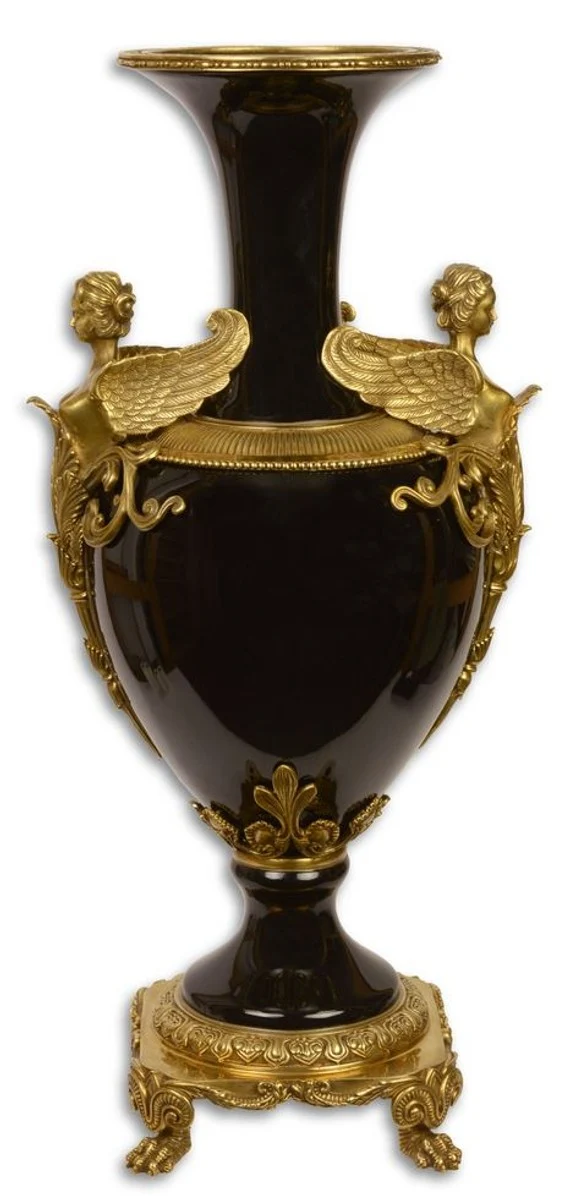 Casa Padrino Jugendstil Vase Schwarz / Gold 26,6 x 21,2 x H. 57,3 cm - Balustervase