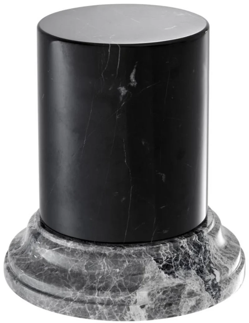 Casa Padrino Luxus Marmorsäule Schwarz / Grau Ø 17,5 x H. 19 cm - Wohnzimmer Deko Accessoires