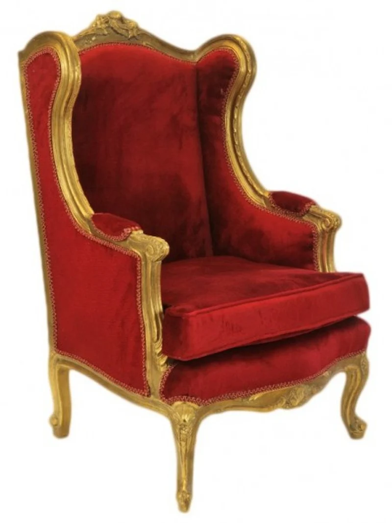 Casa Padrino Barock Lounge Thron Sessel Bordeaux Rot / Gold - Antik Stil Ohrensessel, Höhe 110 cm