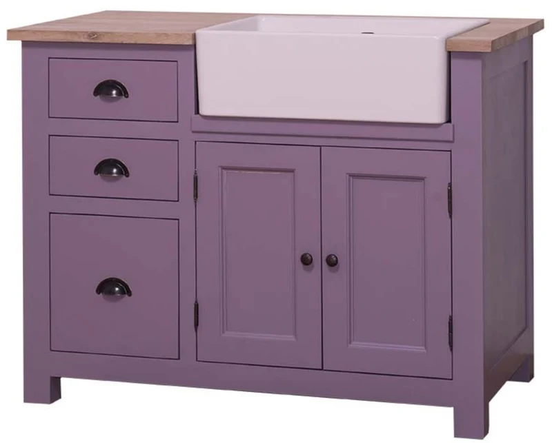 Casa Padrino Landhausstil Spülenschrank mit 2 Türen und 3 Schubladen Lila / Naturfarben 118 x 65 x H. 90 cm - Spültisch im Landhausstil