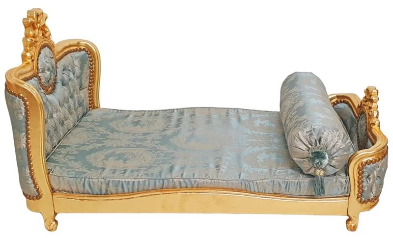 Casa Padrino Barock Hundebett Grün Muster / Antik Gold - Handgefertigtes Antik Stil Hundebett - Prunkvolle Hunde Möbel im Barockstil - Antik Stil Tiermöbel - Barock Tiermöbel
