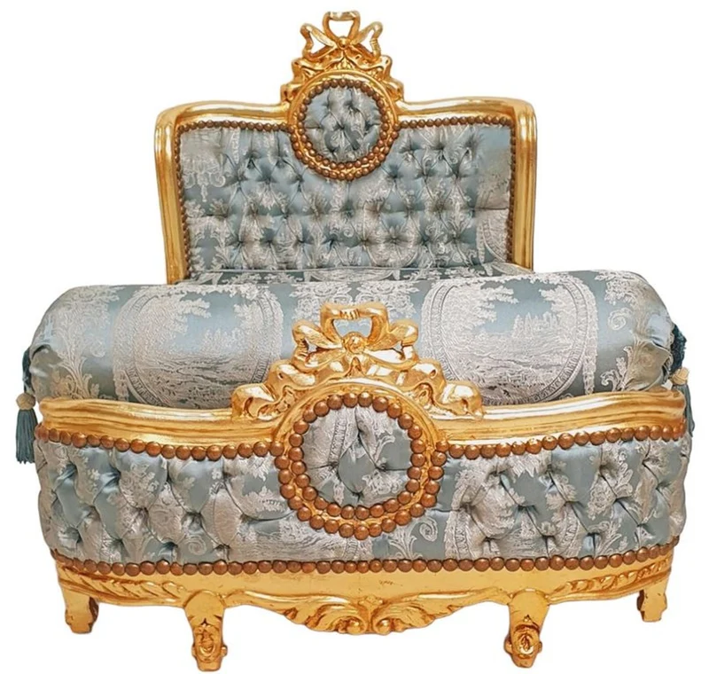 Casa Padrino Barock Hundebett Grün Muster / Antik Gold - Handgefertigtes Antik Stil Hundebett - Prunkvolle Hunde Möbel im Barockstil - Antik Stil Tiermöbel - Barock Tiermöbel