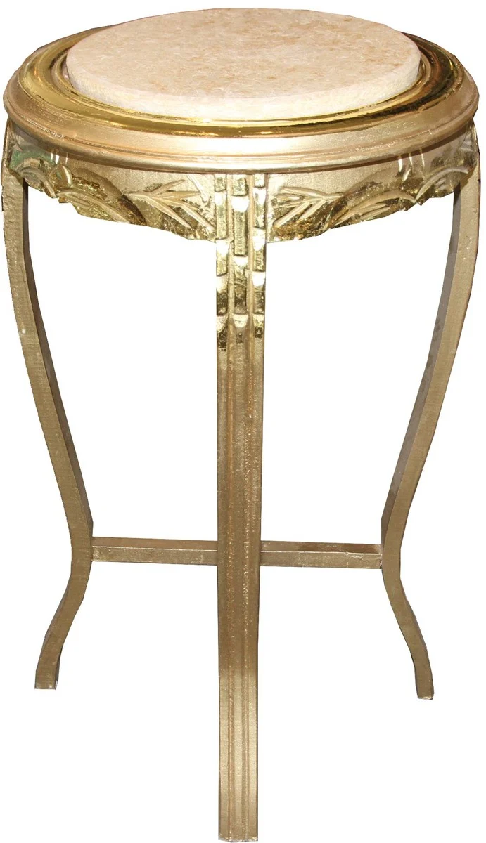 Casa Padrino Barock Beistelltisch Rund Gold /Creme Antik Look - 70 x 40cm