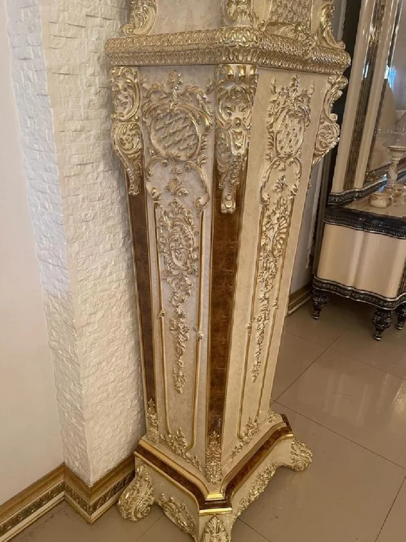 Casa Padrino Luxus Barock Standuhr Creme / Braun / Gold - Prunkvolle Massivholz Uhr im Barockstil - Luxus Möbel im Barockstil - Barock Möbel - Barock Interior - Barock Standuhren