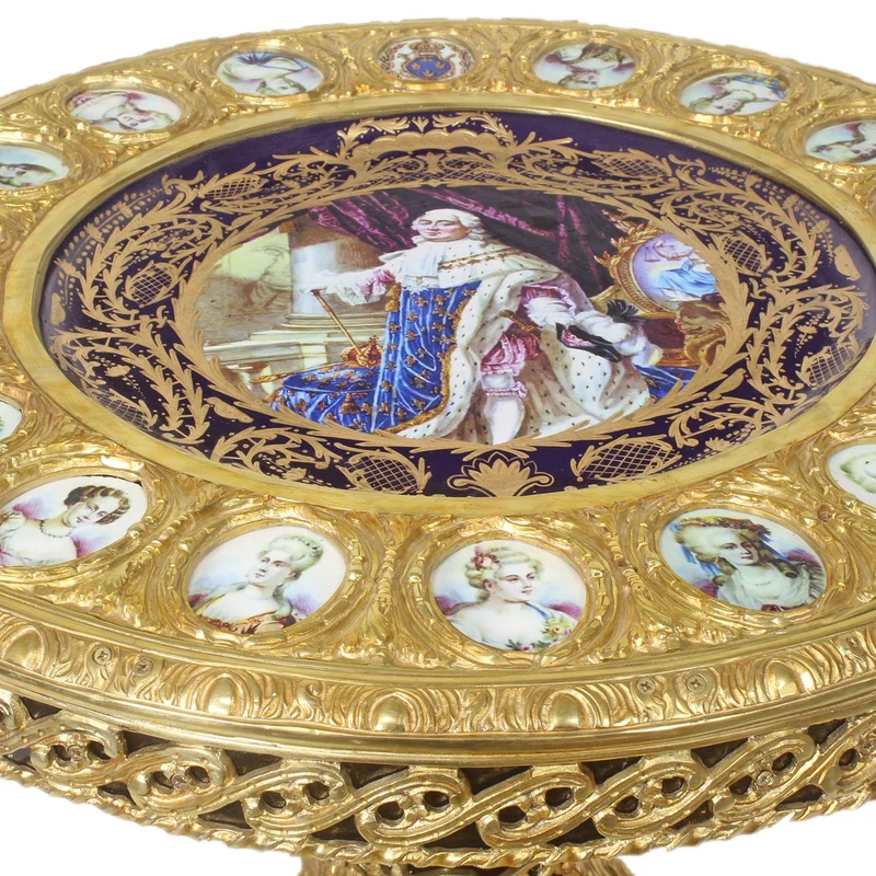 Casa Padrino Barock Beistelltisch Braun / Rot / Gold Durchmesser 78cm, Höhe 83 cm Handarbeit, Handbemalt- Limited Edition