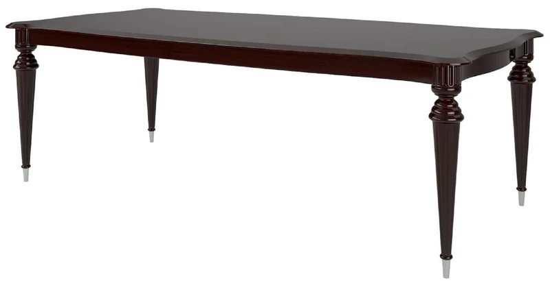 Casa Padrino Luxus Art Deco Esszimmer Set Beige / Dunkelbraun Hochglanz / Silber - 1 Art Deco Esstisch & 6 Art Deco Esszimmerstühle - Art Deco Esszimmer Möbel - Luxus Qualität