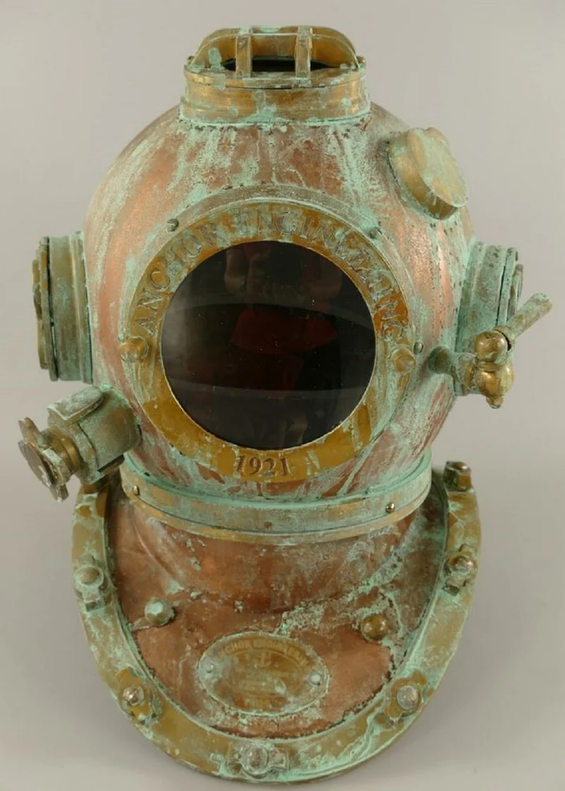 Casa Padrino Antik Stil Deko Taucherhelm Kupfer brüniert / Messing / Antik Grün 42 x 35 x H. 47 cm - Wohnzimmer Deko - Schreibtisch Deko - Luxus Deko - Deko Accessoires