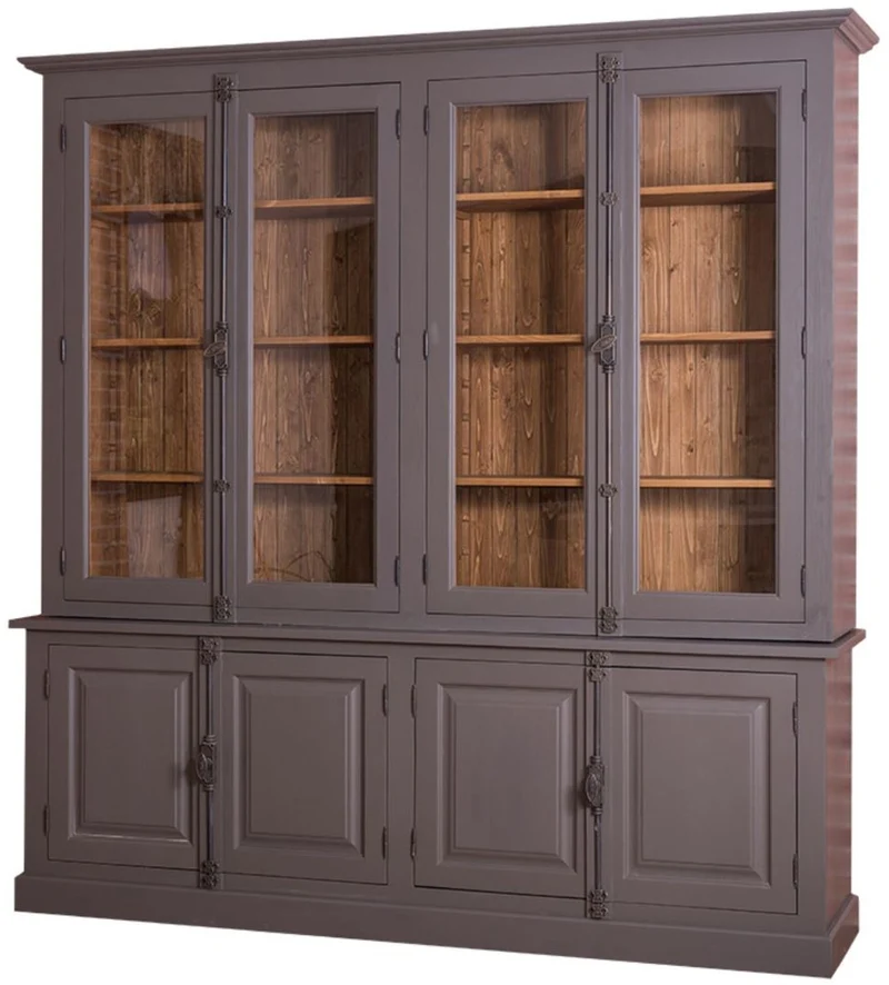 Casa Padrino Landhausstil Wohnzimmer Vitrinenschrank Lilagrau / Braun 223 x 50 x H. 228 cm - Wohnzimmerschrank mit 8 Türen