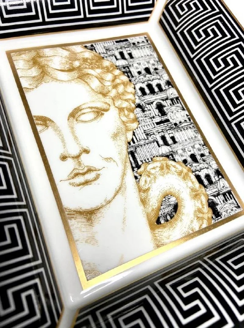 Casa Padrino Luxus Deko Schale Dame Weiß / Schwarz / Gold 20,5 x 17,5 x H. 13,5 cm - Handbemalte Porzellan Schale - Luxus Qualität - Made in Italy