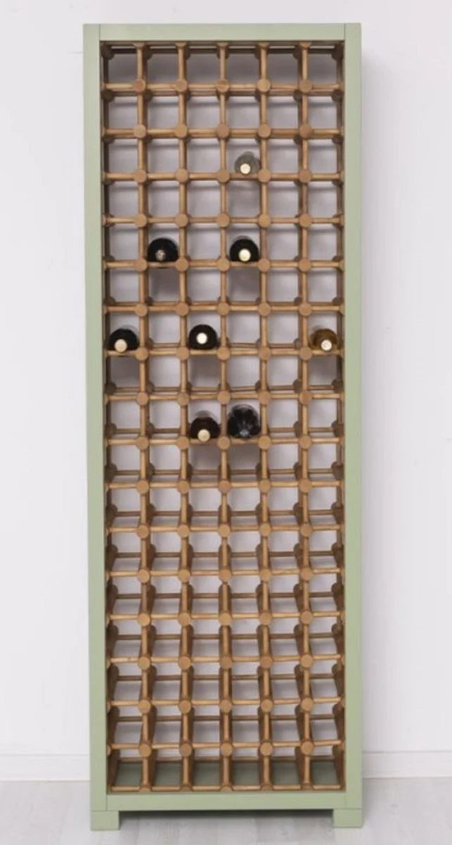 Casa Padrino Landhausstil Massivholz Weinschrank Grün / Naturfarben 68 x 35 x H. 200 cm - Massivholz Weinregal im Landhausstil - Massivholz Bar Möbel - Landhausstil Bar Möbel