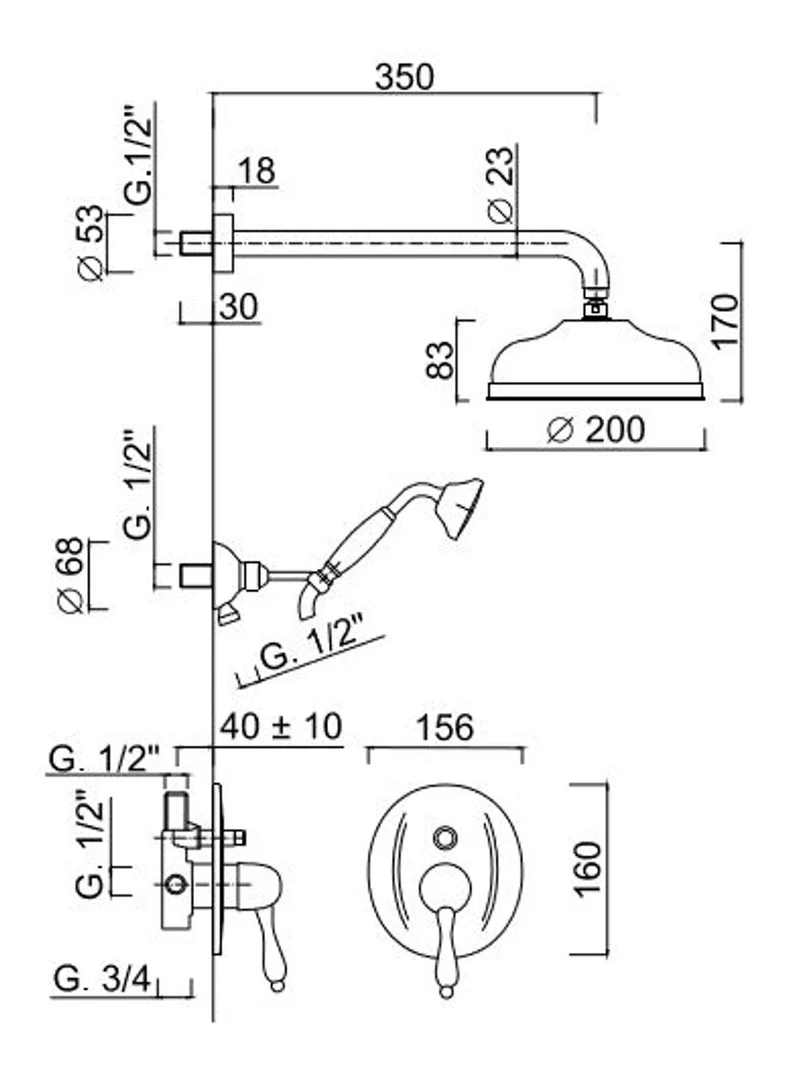 Luxus Badezimmer Duplex Duschgarnitur Silber / Weiß - Brauseset mit Einhelbelmischer