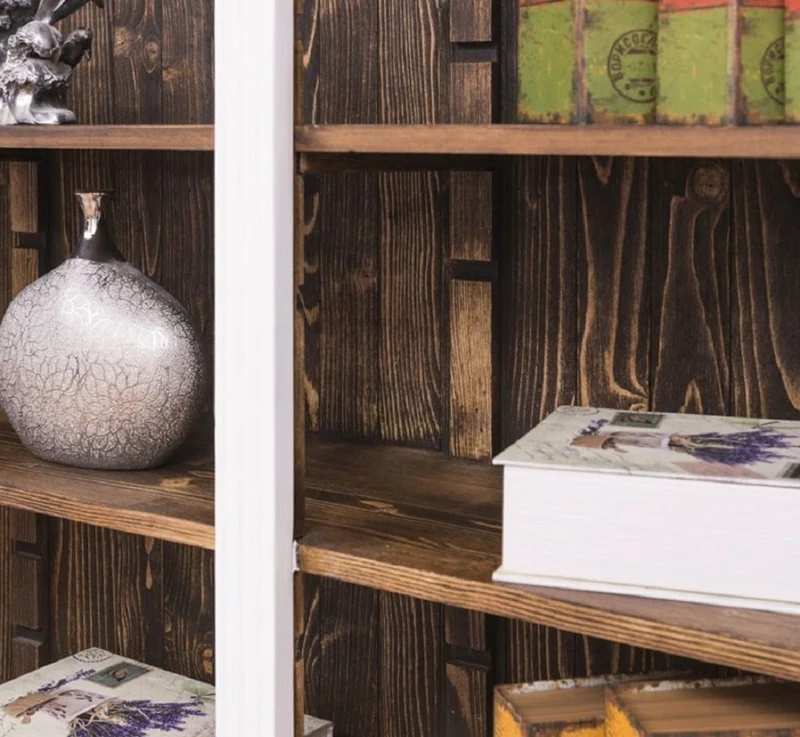 Casa Padrino Landhausstil Regalschrank Weiß / Dunkelbraun 180 x 39 x H. 197 cm - Massivholz Schrank - Bücherschrank - Wohnzimmerschrank - Büroschrank - Landhausstil Möbel