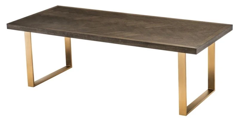 Casa Padrino Luxus Edelstahl Esstisch mit Eichenfurnier Tischplatte Dunkelbraun / Messing 230 x 100 x H. 75,5 cm - Luxus Qualität