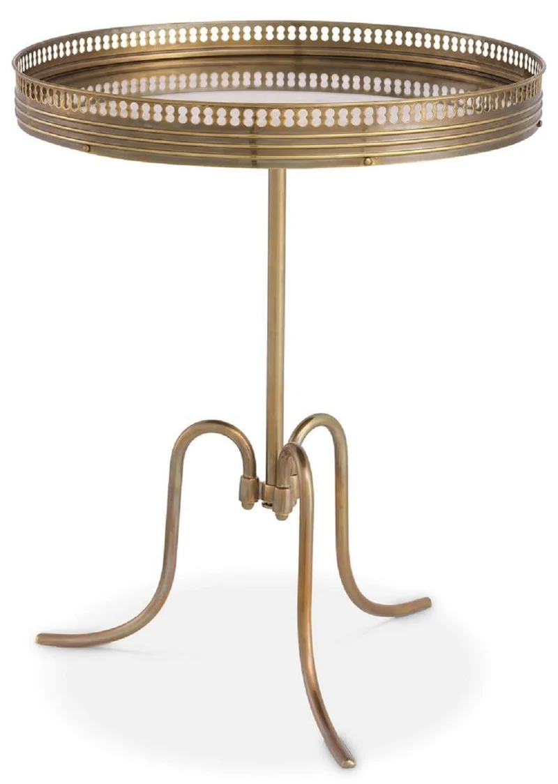 Casa Padrino Luxus Beistelltisch Vintage Messing Ø 46 x H. 56,5 cm - Runder Messing Tisch mit antikem Spiegelglas - Wohnzimmer Möbel - Luxus Möbel - Luxus Einrichtung - Luxus Interior