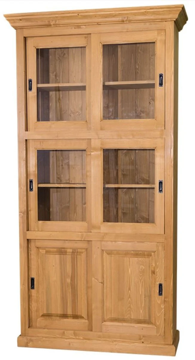 Casa Padrino Landhausstil Bücherschrank Hellbraun 110 x 40 x H. 210 cm - Wohnzimmerschrank mit 6 Schiebetüren