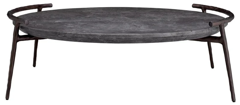 Casa Padrino Luxus Couchtisch Grau / Bronze Ø 106 x H. 35,5 cm - Aluminium Wohnzimmertisch mit Marmorplatte - Wohnzimmer Möbel - Luxus Möbel - Wohnzimmer Einrichtung - Luxus Qualität