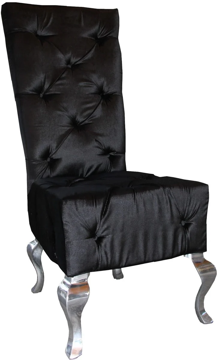 Casa Padrino Designer Esszimmerstuhl Schwarz / Silber - Luxus Qualität - Hochlehner Stuhl