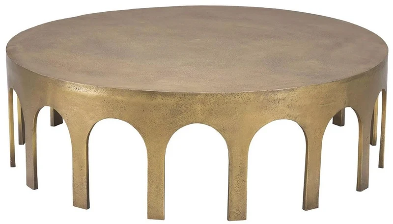 Casa Padrino Luxus Couchtisch Vintage Messing Ø 97,5 x H. 30 cm - Runder Aluminium Wohnzimmertisch - Aluminium Möbel - Wohnzimmer Möbel - Luxus Möbel - Luxus Wohnzimmer Einrichtung