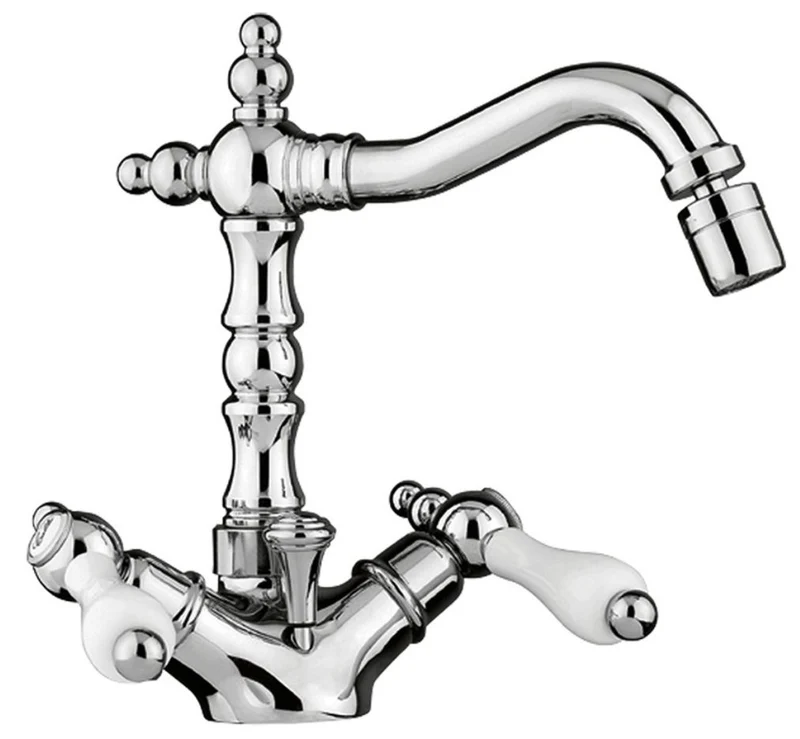 Jugendstil Retro Bidet-Einlochbatterie Badezimmer Waschtischarmatur Silber / Weiß H. 21 cm - Nostalgisches Bad Zubehör