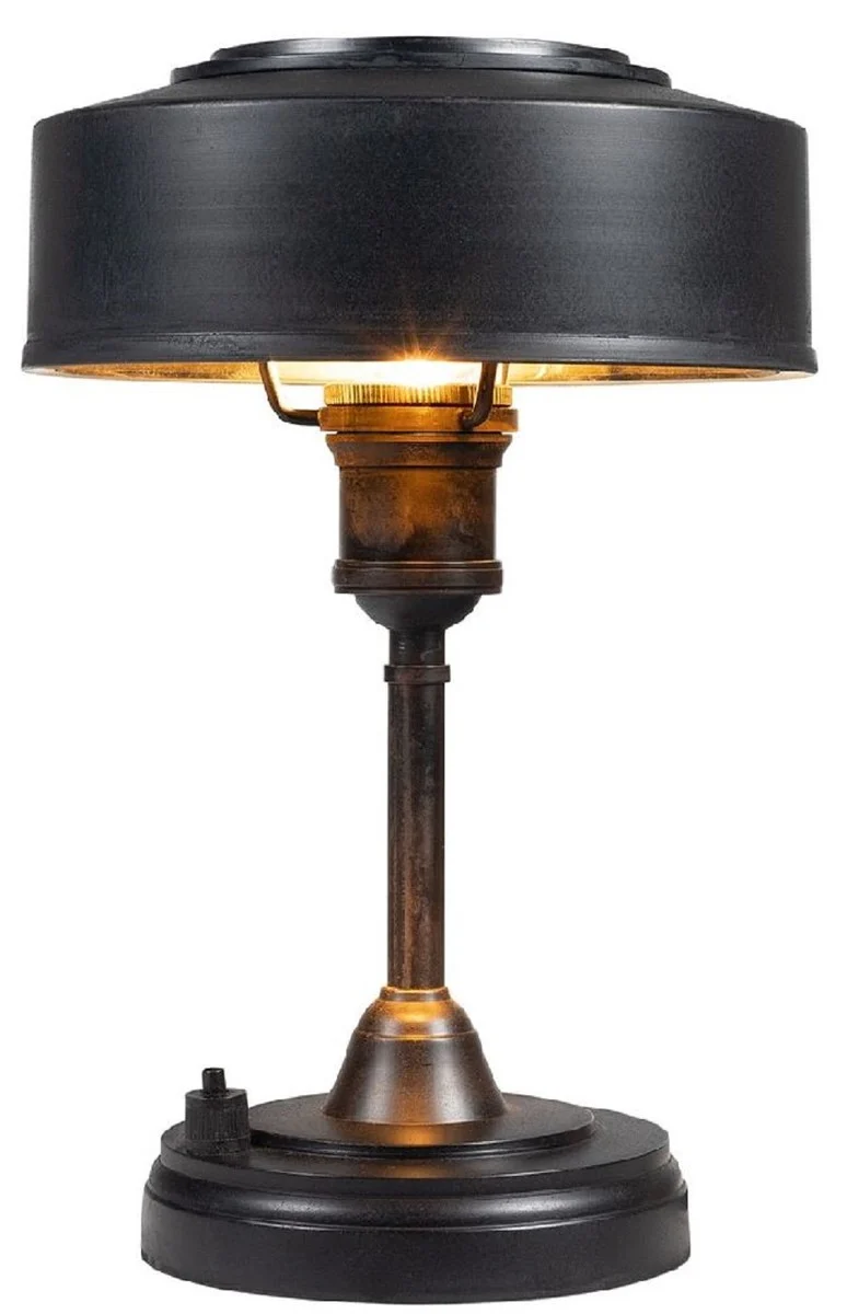 Casa Padrino Luxus Art Deco Tischleuchte Antik Schwarz Ø 22 x H. 32 cm - Runde Messing Schreibtischleuchte - Luxus Leuchten - Luxus Interior