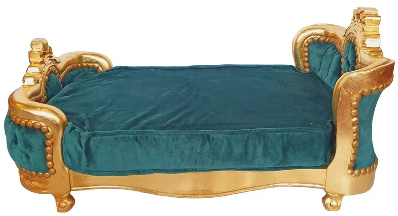 Casa Padrino Barock Hundebett Grün / Gold - Handgefertigtes Antik Stil Hundebett - Prunkvolle Hunde Möbel im Barockstil - Antik Stil Tiermöbel - Barock Tiermöbel