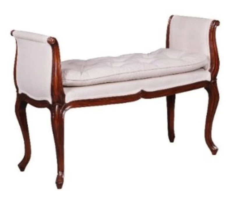 Casa Padrino Luxus Barockstil Mahagoni Sitzbank Weiß / Braun 105 x 44 x H. 74 cm - Barock & Jugendstil Möbel