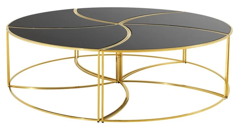 Casa Padrino Luxus Couchtisch Gold / Schwarz Ø 150 x H. 40 cm - Designer Wohnzimmermöbel