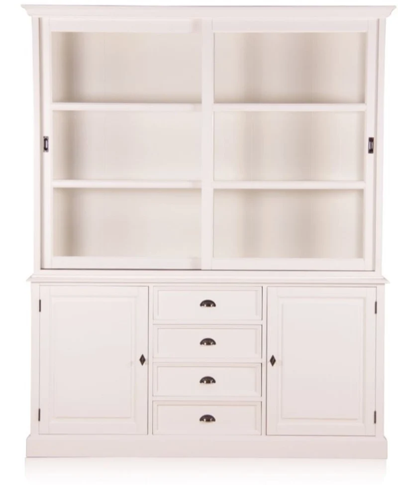 Casa Padrino Landhausstil Wandschrank Antik Weiß mit 2 Türen und 4 Schubladen 185 x 43 x H. 225 cm - Landhausstil Möbel