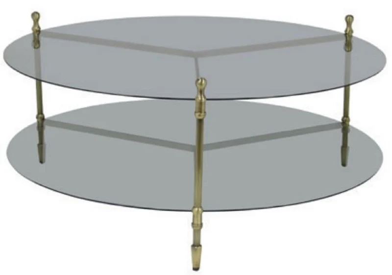 Casa Padrino Luxus Couchtisch Gold / Grau Ø 120 x H. 51 cm - Runder Wohnzimmertisch mit Glasplatten - Wohnzimmer Möbel - Hotel Möbel - Luxus Möbel - Luxus Einrichtung