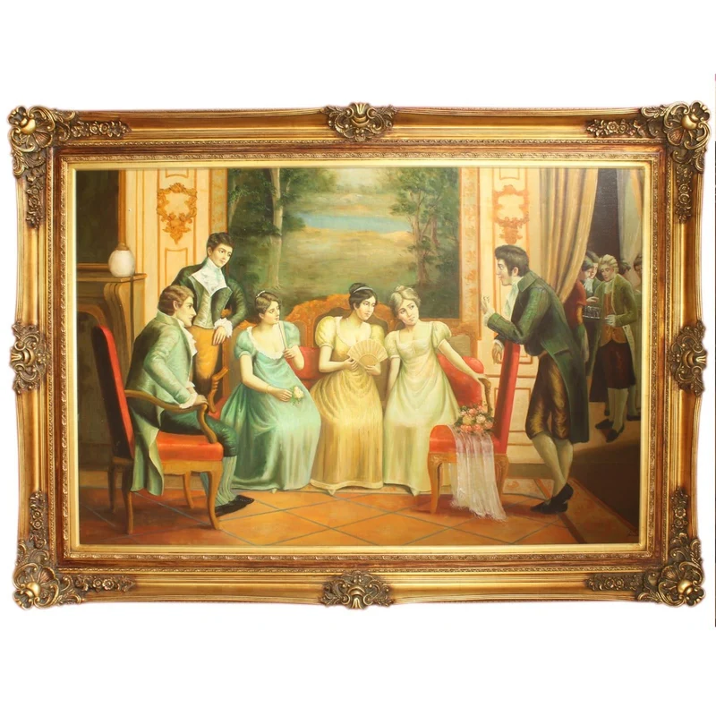 Riesiges Handgemaltes Barock Öl Gemälde Fräuleins Gold Prunk Rahmen 225 x 165 x 10 cm - Massives Material