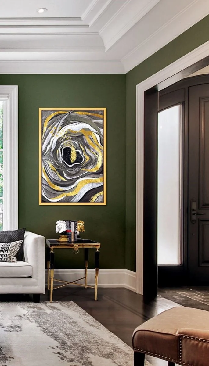 Casa Padrino Luxus Beistelltisch Schwarz / Gold 50 x 50 x H. 60 cm - Quadratischer Tisch mit Kunstmarmor Tischplatte - Luxus Wohnzimmer Möbel - Hotel Möbel - Luxus Einrichtung - Hotel Einrichtung