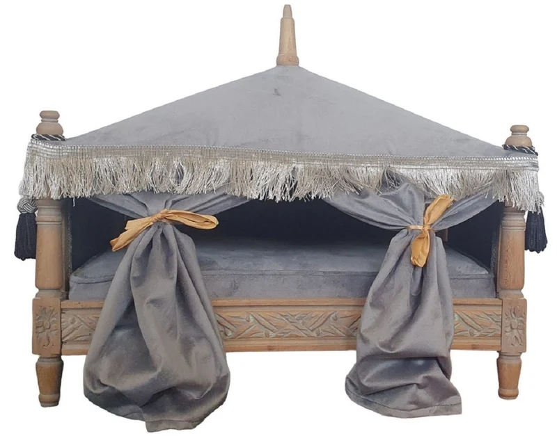 Casa Padrino Barock Hundebett Grau / Braun - Handgefertigtes Antik Stil Hundebett - Prunkvolle Hunde Möbel im Barockstil - Antik Stil Tiermöbel - Barock Tiermöbel