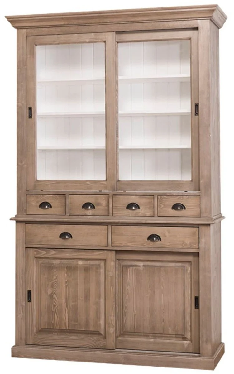 Casa Padrino Landhausstil Küchenschrank Braun / Weiß 142 x 48 x H. 225 cm - 2 Teiliger Küchenschrank mit 4 Schiebetüren und 6 Schubladen