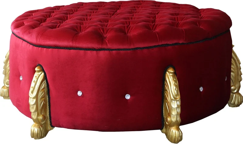 Casa Padrino riesiger Barock Rundhocker in Bordeaux / Gold mit Bling Bling Glitzersteinen Durchmesser 107 cm - Luxus Hotel Möbel - Limited Edition