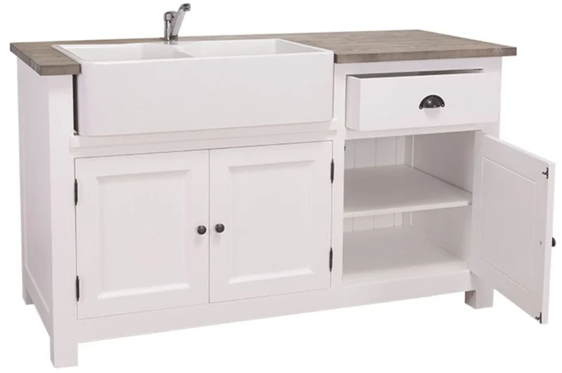 Casa Padrino Landhausstil Spülenschrank Weiß / Schwarz 155 x 65 x H. 90 cm - Spültisch / Küchenschrank mit 3 Türen und Schublade