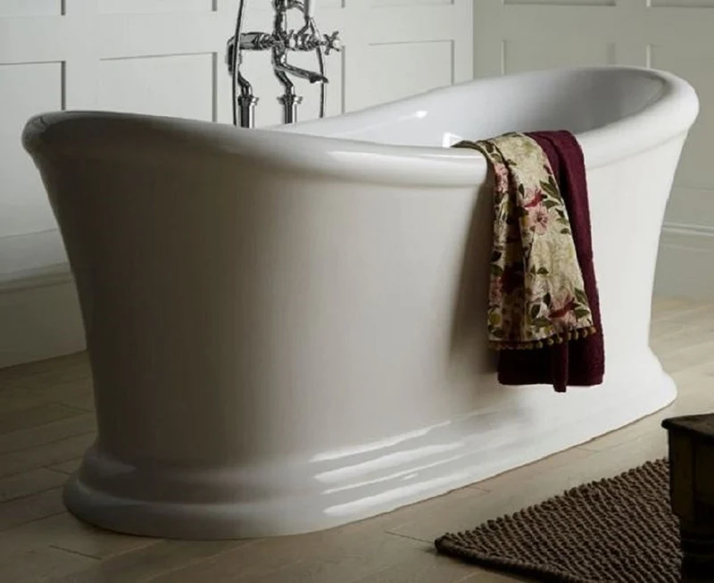 Casa Padrino Luxus Jugendstil Acryl Badewanne Weiß 164 x 70,5 x H. 71 cm - Gebogene freistehende Retro Antik Badewanne - Barock & Jugendstil Badezimmer Möbel