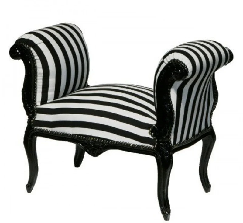 Casa Padrino Barock Schemel Hocker Schwarz / Weiß Streifen / Schwarz - Sitzbank