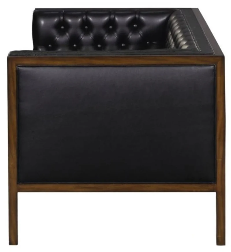 Casa Padrino Chesterfield Echtleder 2-Sitzer Sofa Schwarz / Braun 143 x 78 x H. 71 cm - Hotel Möbel