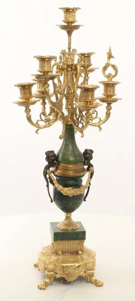 Casa Padrino Barock Kerzenständer Set Gold / Grün 22 x 26 x H. 62,4 cm - Barockstil Möbel