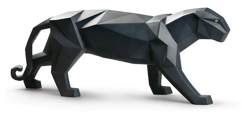Casa Padrino Luxus Porzellan Panther Skulptur Mattschwarz 50 x H. 19 cm - Handgefertigte & Handbemalte Deko Figur