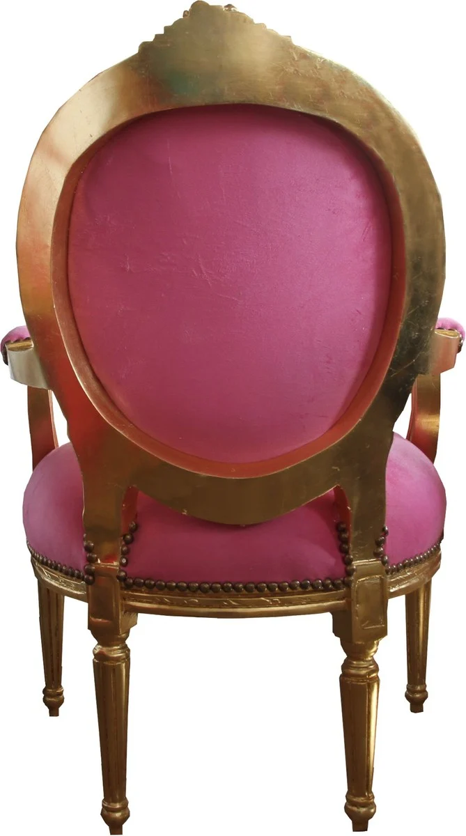Casa Padrino Barock Medaillon Salon Stuhl Rosa / Gold - Möbel Antik Stil