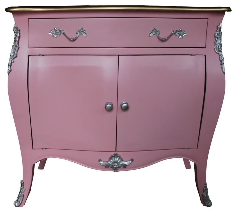 Casa Padrino Barock Kommode Rosa / Braun mit einer Schublade und 2 Türen H. 88 cm - Handgefertigt aus Massivholz- Limited Edition