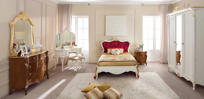 Casa Padrino Luxus Barock Doppelbett Bordeauxrot / Weiß / Gold - Prunkvolles Massivholz Bett - Barock Schlafzimmer Möbel - Luxus Qualität - Made in Italy