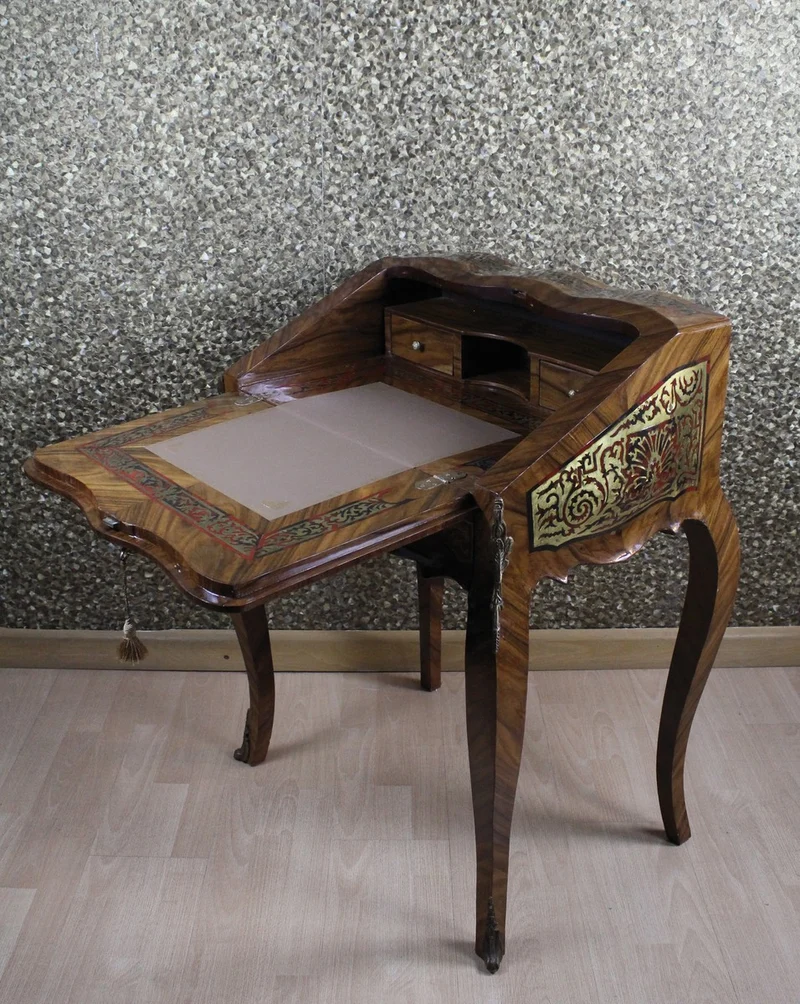 Casa Padrino Barock Sekretär Mahagoni Braun mit Boulle Intarsien B 74 x H 91 x T 38 cm - Sekretär im Antik Stil