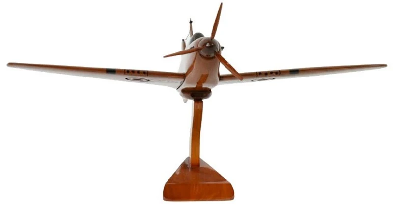 Casa Padrino Luxus Deko Jagdflugzeug Hawker Hurricane Braun / Schwarz 44 x 35 x H. 20 cm - Holz Flugzeug mit Ständer - Propellerflugzeug - Modellflugzeug - Schreibtisch Deko - Deko Accessoires