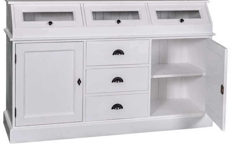 Casa Padrino Landhausstil Küchenschrank / Buffetschrank Weiß 163 x 50 x H. 226 cm - Landhausstil Möbel